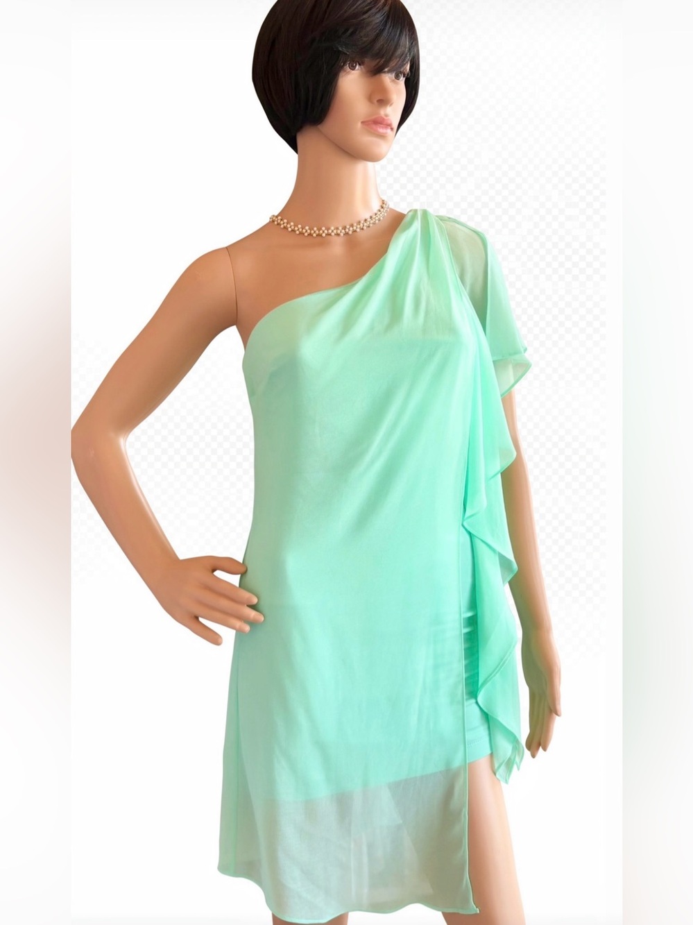 BEBE One shoulder Mini DRESS aqua Sz XXS Great for wedding, parties, prom